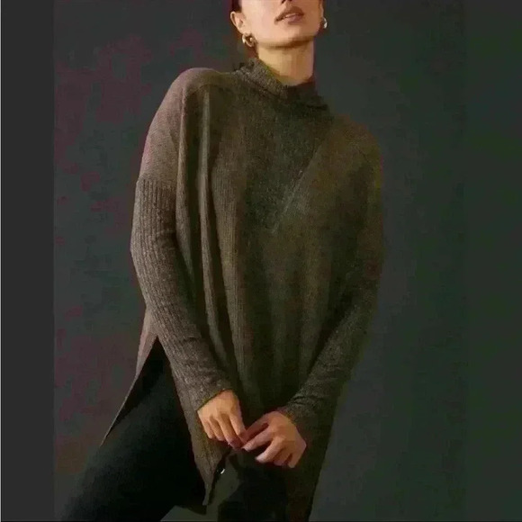 Anthropologie Sweaters - Anthropologie Daily Practice Brown Oversized Side Slit Sweater Tunic Size Small
